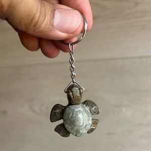Onyx and Jasper Stone Turtle Keychain